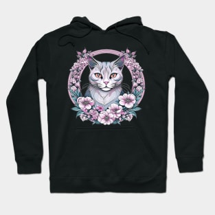 Pink Cat Floral Circle Hoodie